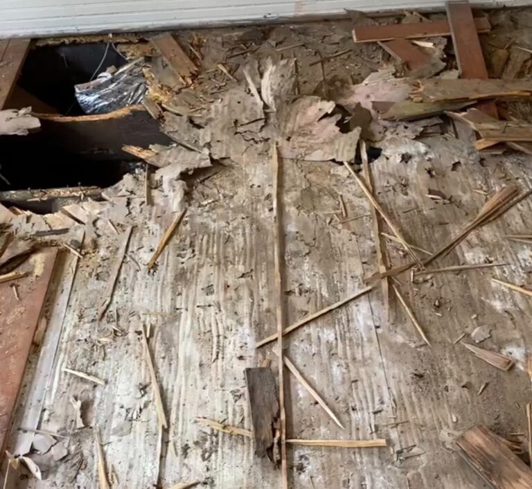 Subfloor damage found during a flooring job